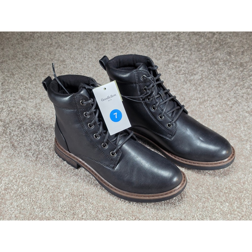 Goodfellow & Co Jeffrey Black Lace Up Boots Mens‎ 7 Memory Foam Lug Sole New